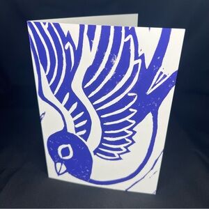 5 Hand Linocut Printed Notecards- Blue Barn Swallow